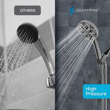 Літній душ Sparkpod з 10 режимами, ручний, високий тиск, сталевий шланг та тримач, полірована хромована головка (сірий)