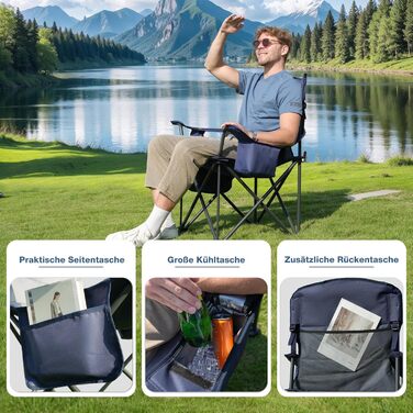 Крісло для кемпінгу складне RELAX FIELD 200KG з підстаканником та сумкою-холодильником, блакитне, 2 шт.