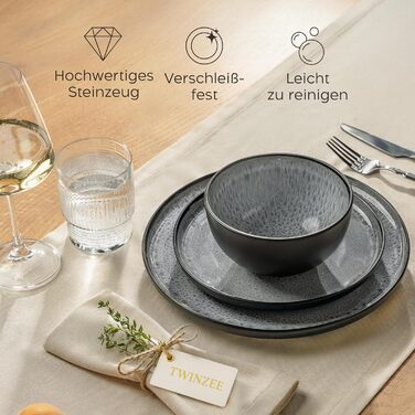 Набір посуду Twinzee Steingut 24 елементи для 6 осіб: тарілки та миски - серія Riviera (Perla, глибокі тарілки (x6))