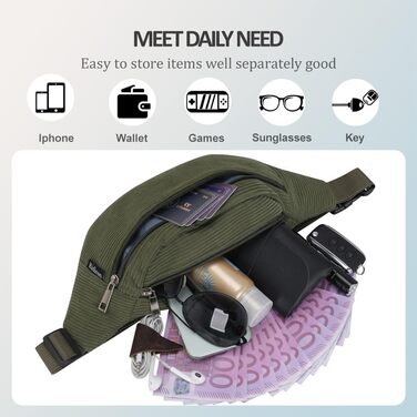 Поясна сумка чоловіча та жіноча стильна, 3 відділення на блискавці, для подорожей та активного відпочинку (Чорно-зелений)