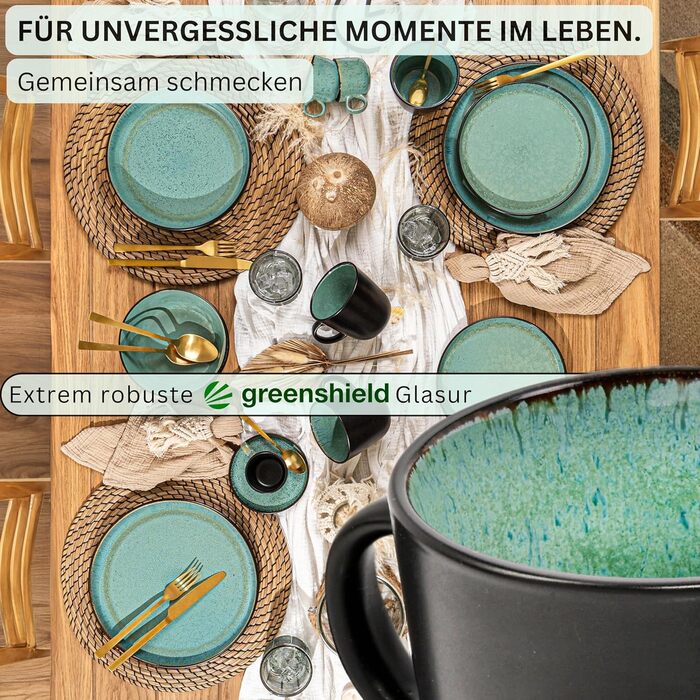 Набір кавових чашок Sänger Fiji на 6 осіб (430 мл), 6 шт. | Стеклокерамика, для кави та чаю, зелені, мікрохвильова піч, посудомийна машина