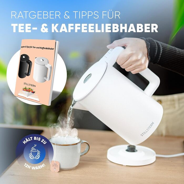 Stillstern Kettle with Temperature Setting [1.7L | 40-55-70-85-100°C], 12 Hour Keep Warm, Precision Stainless Steel Spout, Anti-Fingerprint, Fast Heating [2200W], Quiet, Stable Base (White)