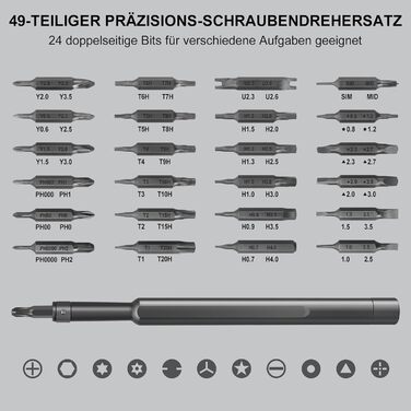 Набір прецизійних викруток 49 в 1: для ремонту ноутбуків, телефонів, ПК, MacBook, планшетів, комп'ютерів, PS5, PS4, електроніки, окулярів, годинників (чорний)