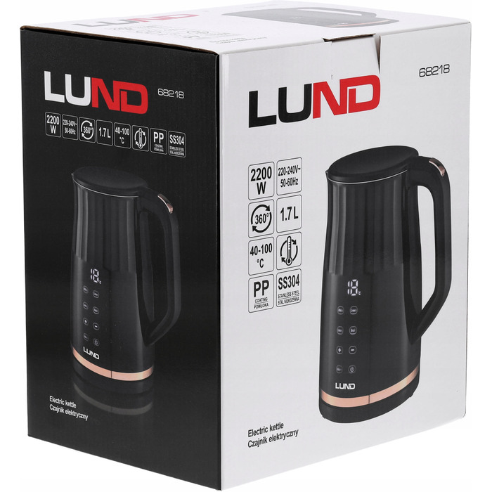 Електричний чайник LUND 2200 Вт, 1,7 л, чорний, з регулюванням температури 40-100°C