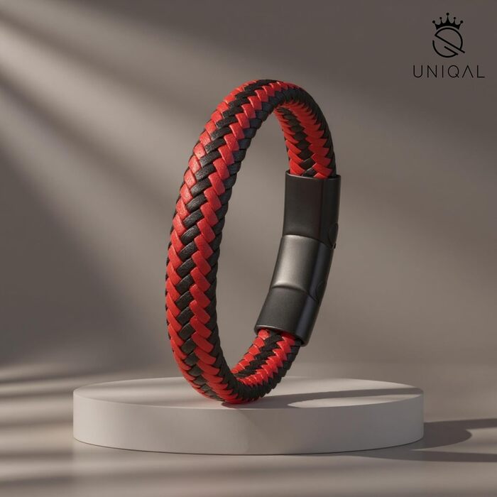 Браслет чоловічий шкіряний UNIQAL 'BRAID': плетене зап'ястя з чорної шкіри та нержавіючої сталі, 21 см, подарункова коробка