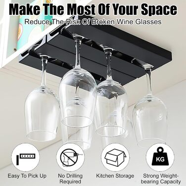 Кріплення для келихів вина, 2 шт., самоклеючі, без свердління, для кухні, бару, ресторану, готелю (чорний)