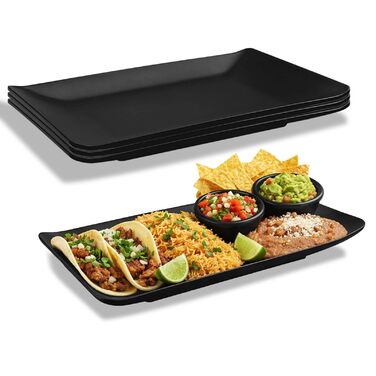 Teller Rechteckig: Сервірна тарілка прямокутна, чорна, для закусок, десертів, суші, салатів, фруктів, антипасті (9615-4)