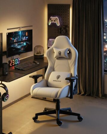 Ігровий крісло Dowinx з 4D підлокітниками, функцією гойдання 15° та регулюванням спинки до 165°, масажний, ергономічний, дизайн у стилі гоночного авто, для геймерів, Esport, вантажопідйомність 135 кг, білий
