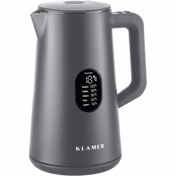 KLAMER Kettle Stainless Steel 1.5L 1800W Electric Kettle Gray with Temperature Setting between 40-100°C, Tea Kettle BPA-free
