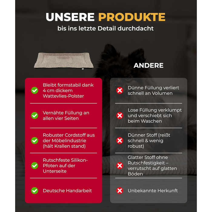 Килимок для собак з підкладкою від ковзання, XS – М'який та затишний лежак для собак – Виготовлено в Німеччині (Бежевий, 55x75 см)