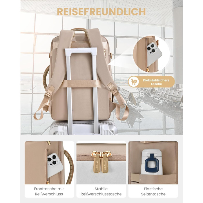 LOVEVOOK Рюкзак ручної поклажі 40L, 17.3 дюйми, великий, для жінок та чоловіків, розширюваний, рюкзак для подорожей та бізнесу, (40x30x20см-24L, кремовий + сірий + чорний)