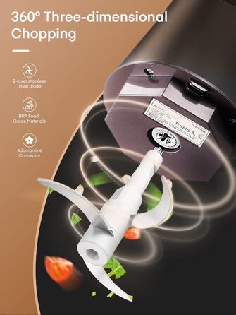 Електричний подрібнювач FOHERE для кухні, 350W, з чашею 2.5л з нержавіючої сталі та 2 швидкостями, 4 леза з нержавіючої сталі для м'яса, цибулі та овочів