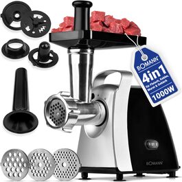 М'ясорубка електрична Bomann FW 6067 CB, 1000 Вт, нержавіюча сталь, насадки для печива, 3 диски, реверс, насадка для ковбас