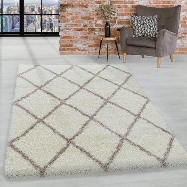 Круглий килим HomebyHome Shaggy 160 см - м'який пухнастий килим з високим ворсом, стиль сканди, колір кремовий. Підходить для вітальні, спальні, кухні, коридору.