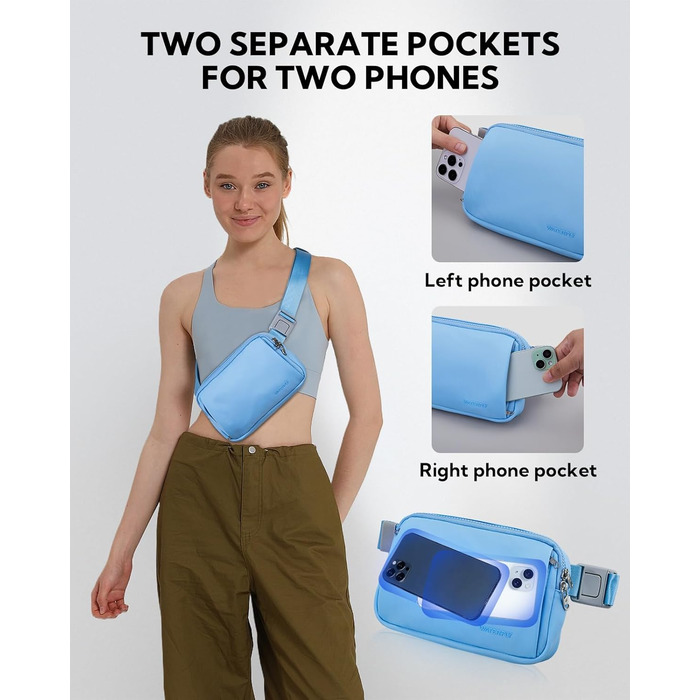 WATERFLY Поясна сумка на пояс для чоловіків та жінок: Стильна нагрудна сумка для спорту та моди, через плече, водонепроникна, маленька сумка на стегно для активного відпочинку, подорожей, походів, фестивалів (Світло-блакитна)
