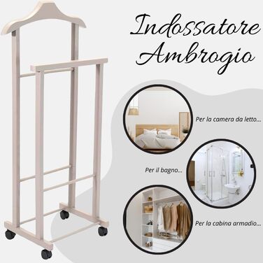 Tomaino - Valet's Bedroom in Wood - Clothes Rack with Wheels Ambrogio - Modern Valet for Clothing and Accessories (Dove)