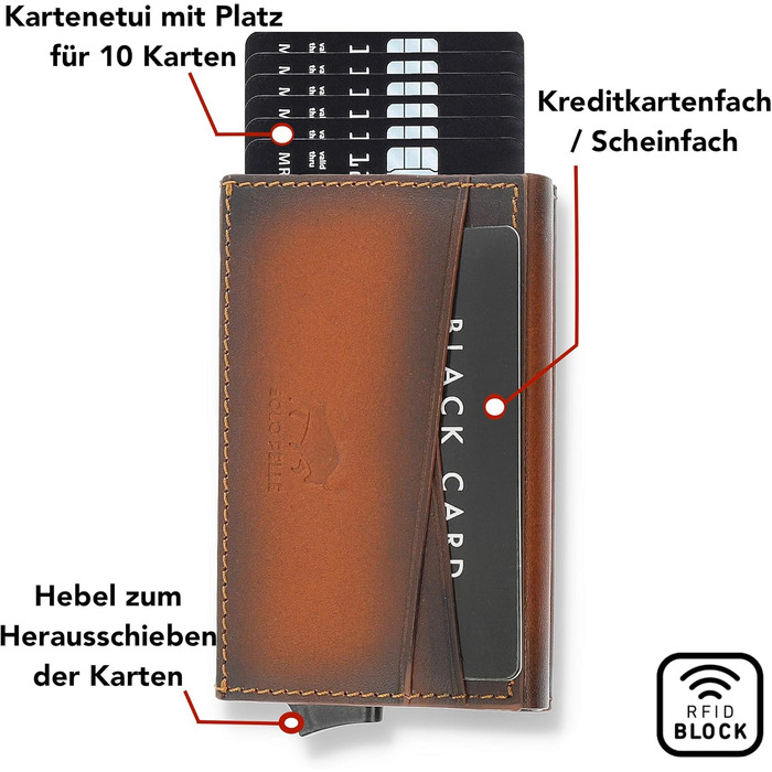 Картхолдер Solo Pelle з RFID захистом для 11 карт, гаманець для повсякденного використання, шкіра коньячного кольору Burned