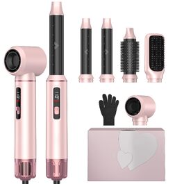 Мультистайлер для волосся 6 в 1 MogaWave Pro Air Styler 1000W: фен, автоматичний стайлер для завивки, вирівнювач та об'ємна щітка (Рожевий)
