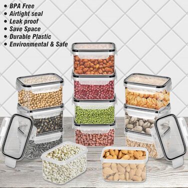 12 контейнерів для зберігання продуктів, герметичні, BPA-free, PP, з замком, 0.8л (Чорний) + 32 етикетки та маркер