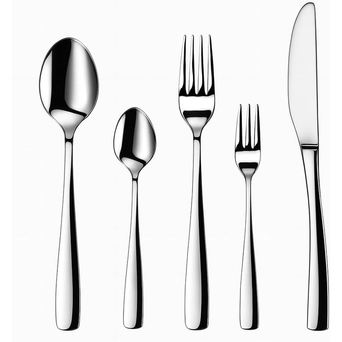 Набір столових приборів 60 предметів для 12 осіб з нержавіючої сталі – елегантний набір, полірований до блиску, безпечний для посудомийної машини, стійкий до корозії. Модель 4