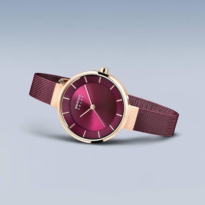 Годинник Bering для жінок Solar | Сонцезахисний годинник з нержавіючої сталі 31 мм, ремінець Milanais, сапфірове скло, 5 ATM, 14631 (14631-969)