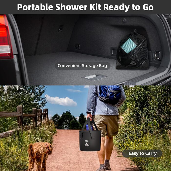 Mytrix 2024 Upgraded Portable Camping Shower Full Set: 6000mAh Rechargeable Power Suction Pump with Smart Display, Multi-Modes Spray Head & 5 Gal Water Foldable Bucket for Outdoor Travel Hiking