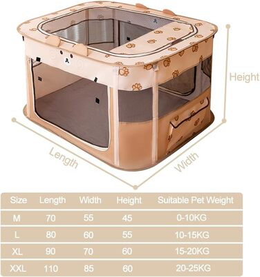 Складаний вольєр для тварин, портативний, для цуценят, собак, кошенят, котів, Indoor/Outdoor, Pop-Up, розмір M, коричневий