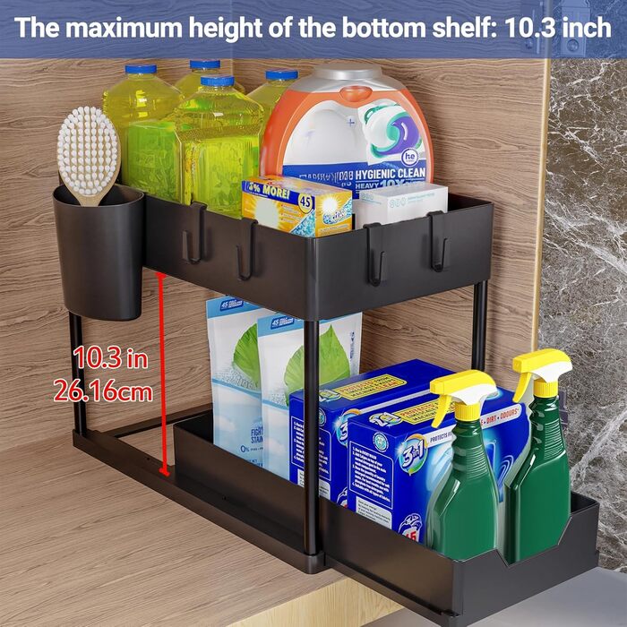 Puricon 2 Set Under Sink Shelf, Dish Cabinet Organizer, 2-Tier Stand Shelf Kitchen Countertop Organizer, Multifunctional Kitchen Shelf Spice Rack Under Sink Shelf Dish Cabinet Shelf - Black