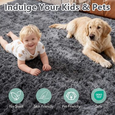 Килимок CHOSHOME для спальні, вітальні: м'який, сучасний, з високим ворсом, антиковзаюча підкладка, для дитячої кімнати, шэггі, сірий, 90x150 см