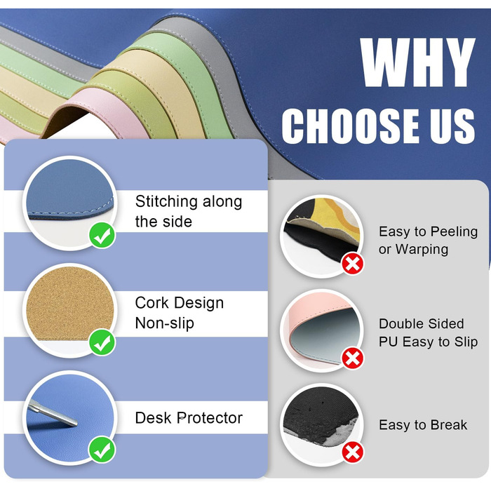Підкладка під клавіатуру та мишу BLESWIN, антиковзаюча, 90x43 см, синій колір