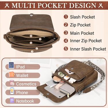 Сумка жіноча RAINSMORE середнього розміру через плече, крос-боді, екошкіра, з широким ременем (Кава)