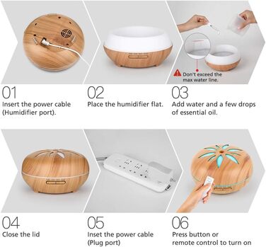 Дифузор ароматерапії GeeRic 550 мл з таймером, ультразвуковий зволожувач повітря, 7 кольорів LED, дерев'яний корпус