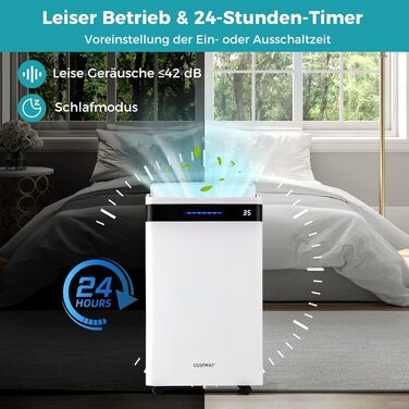 Вологопоглинач повітря COSTWAY з 4 режимами, 24-годинним таймером, вентилятором та режимом сну, 5л баком та зливним шлангом, LED-дисплеєм, для приміщень до 250м³ (100м²), продуктивність 28.5л/день