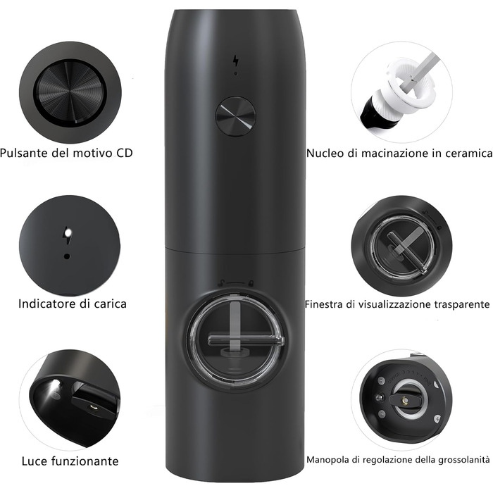 Електричні соляні та перечні млини IraXpro 2 шт. з акумуляторною основою, LED-підсвіткою, щіткою, керамічним жорном, регулюванням помелу, для барбекю, кухні, ресторану (сріблястий, чорний)