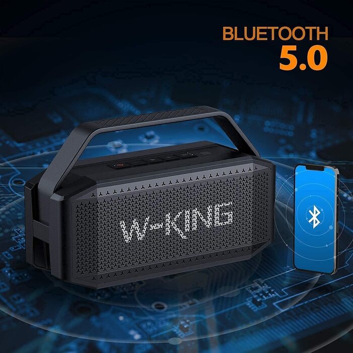 W-KING Bluetooth колонка 100W (60W) чорна, портативна, водонепроникна IPX6, глибокий бас, до 40 годин, AUX, TF, EQ для вечірок та активного відпочинку