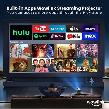 Портативний проєктор Beamer 4K з автофокусом, WiFi 6, Bluetooth 5.4 та інтегрованими додатками (2026 модель). Підтримка HDMI, TV Stick, Memory Stick, Laptop. Чорний