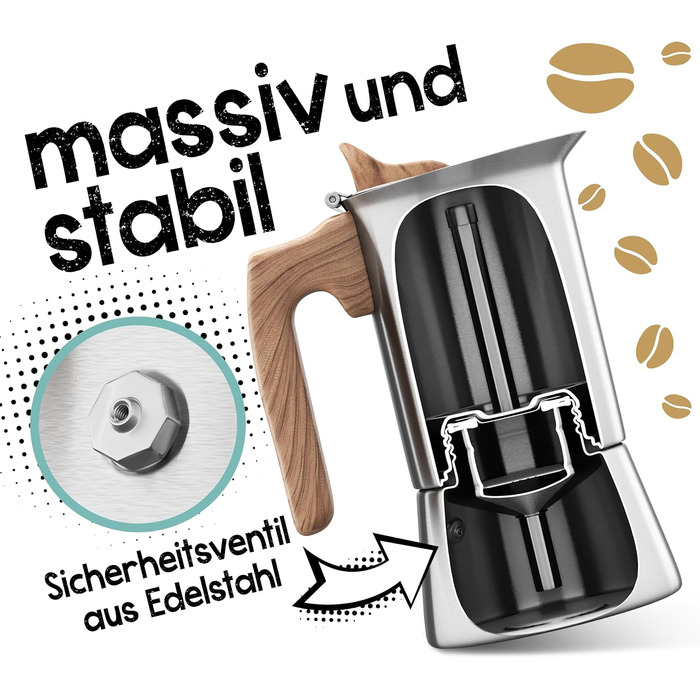 Premium Stainless Steel Espresso Maker - Large, 6 Cups, 300 ml Moka Pot Espresso Pot Induction-compatible Espresso Machine 300ml Induction Cooktop Gas Cooktop