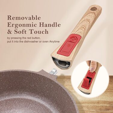 Сковорода з антипригарним покриттям з кераміки 28 см, здорова керамічна сковорода зі знімним ручками, придатна для духовки, без PFAS, PFOA та PTFE (колір: коричневий)