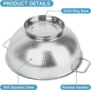 Дуршлаг кухонний 3QT + 5QT, 2 шт, нержавіюча сталь, з ручками для фруктів, овочів, безпечний для посудомийної машини
