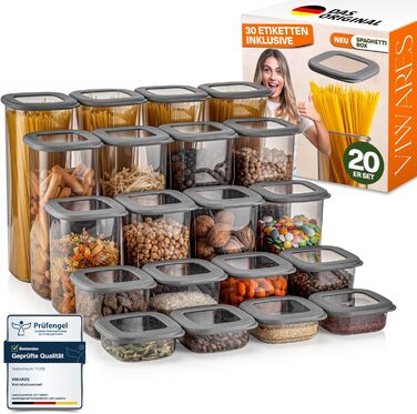 Набір контейнерів для зберігання продуктів 20 шт. з кришкою, герметичні, BPA-Free, сірі