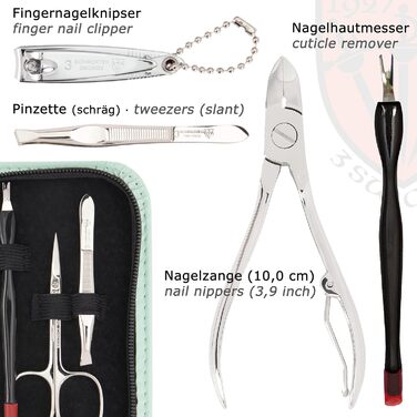 Набір для манікюру DREI SCHWERTER 'Torino' (6 шт.) | Німецький якість | Елегантний кейс з екошкіри | Шейдер, кусачки, пінцет, пилка, ремувер | М'ятний колір