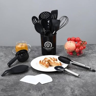 Набір кухонних помічників 43 шт. Силіконовий набір лопаток для приготування їжі, стійкий до високих температур та з антипригарним покриттям. Набір кухонних аксесуарів бежевого кольору з контейнером, гачком для зберігання, придатний для миття в посудомийні