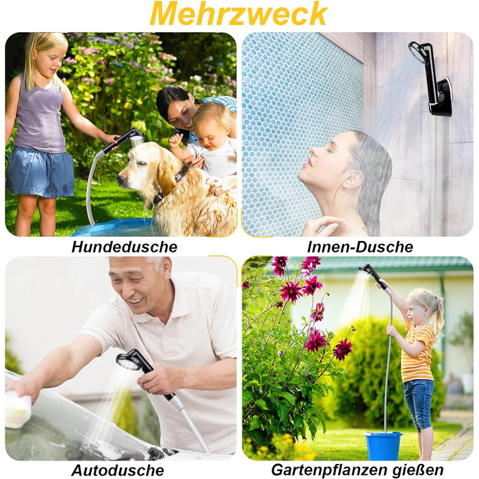LIBERRWAY Camping Shower with Pump, Camping Shower Set with Rechargeable Battery, 2m Shower Hose Outdoor Shower for Garden, Beach, Camping, Travel, Car Washing, Mobile Shower Black (Black)