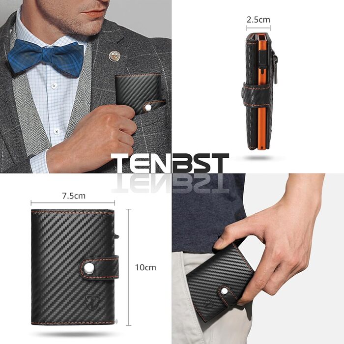 Чоловічий гаманець TENBST з відділом для дрібниць та захистом RFID, Slim Wallet, картхолдер, гаманець-картхолдер, 10 відділень для карток, помаранчевий (помаранчево-чорний)