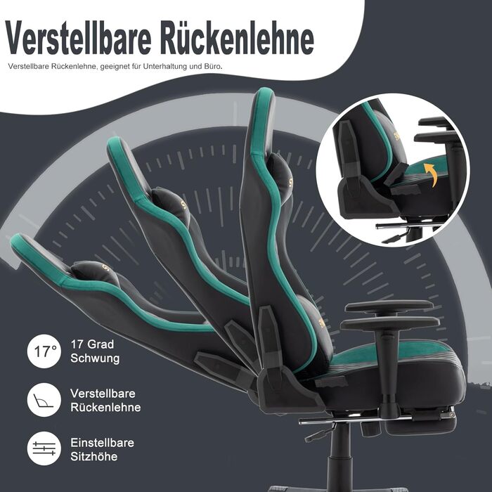 Ігровий крісло Symino - ергономічний офісний крісло в стилі гонок, 200 кг, регульовані підлокітники, PU шкіра, з підніжкою (чорний)