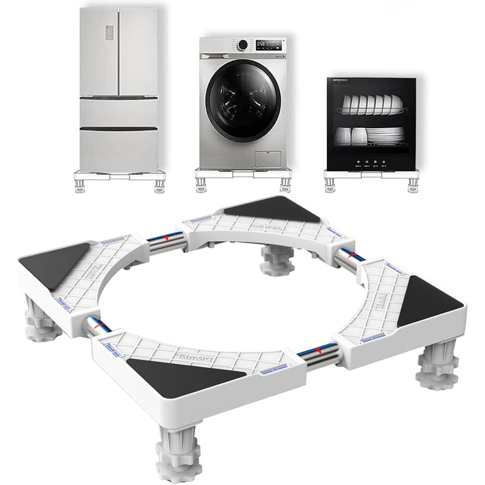DEWEL Washing Machine Base, Bear Load 300kg, Adjustable Washing Machine Pedestal for Refrigerator, Dryer, Freezer, Length 43-67cm, Height 10-13cm