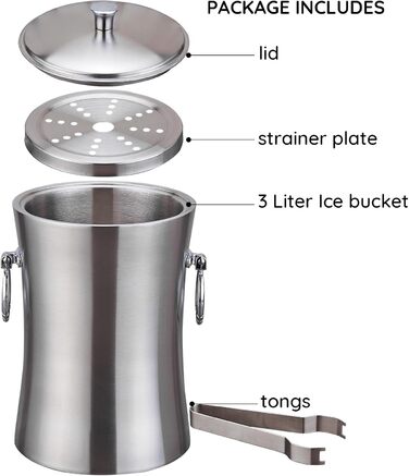 Преміум еісберг з кришкою та щипцями: еісберг з нержавіючої сталі, 3 л, для шампанського, коктейлів, вечірок та відпочинку на природі