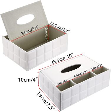 BTSKY Rectangular Tissue Box Holder made of PU Leather with Remote Control Pocket – Desk Tissue Holder, Organizer, Storage Box, Holder, Remote Control Container, White