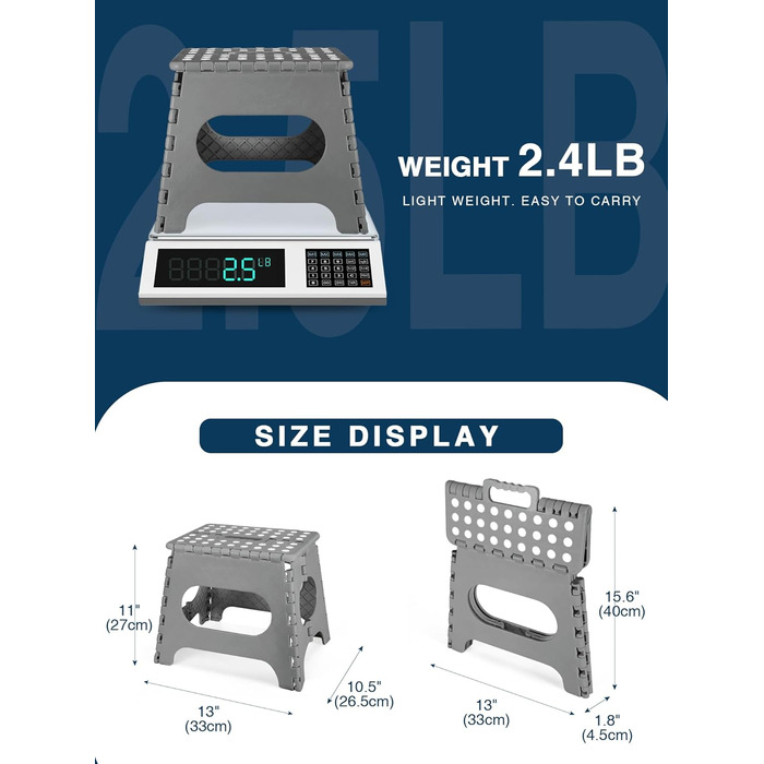 Складний табурет HOUSE DAY 27см чорний: міцний, з антиковзними ніжками та ручкою, для кухні, ванної, дитячої кімнати, кемпінгу (сірий)