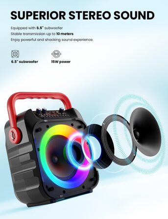 Wowstar Караоке Машина з 2 Бездротові Мікрофони, Портативна Bluetooth Колонка з Світловим Ефектом, Підтримка TF/USB, FM, Запис, AUX, TWS для Вечірок, Дня Народження (Червона)